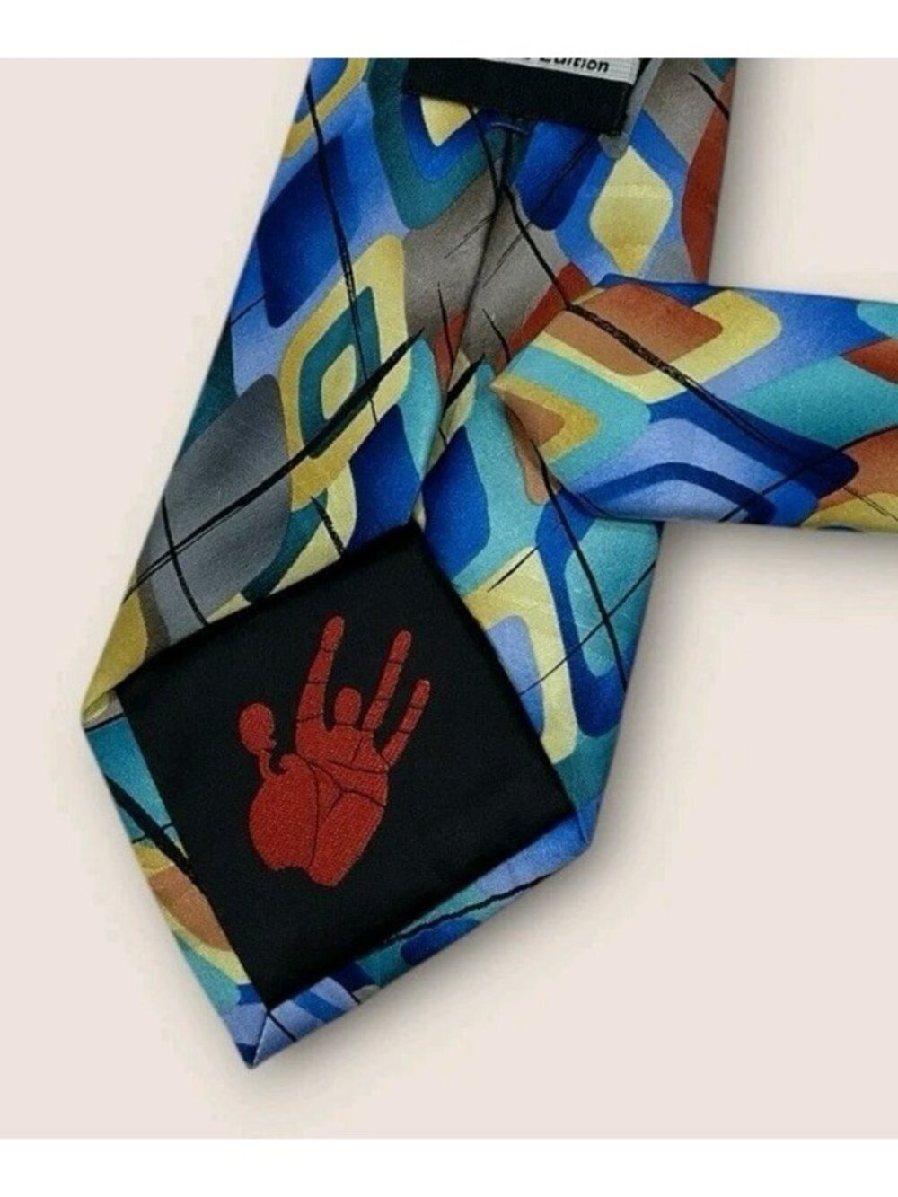 J. GARCIA Silk Tie XL Blue Green Orange Art W:3.5" EUC - Picture 4 of 5